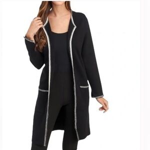 NWT Magaschoni Whip Stitched Cardigan Sweater Medium Pockets Open Front Travel